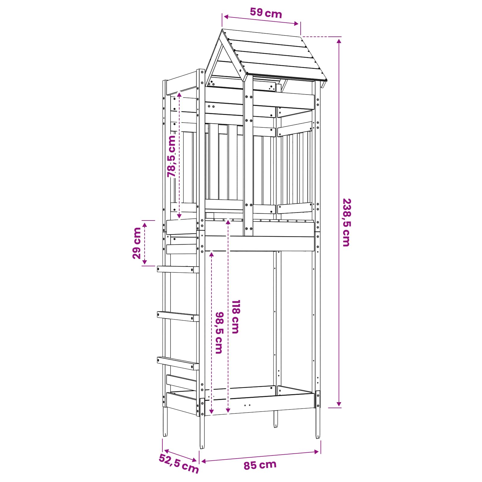 vidaXL Play Tower Brown 52.5 x 85 x 238 cm Solid Impregnated Wood