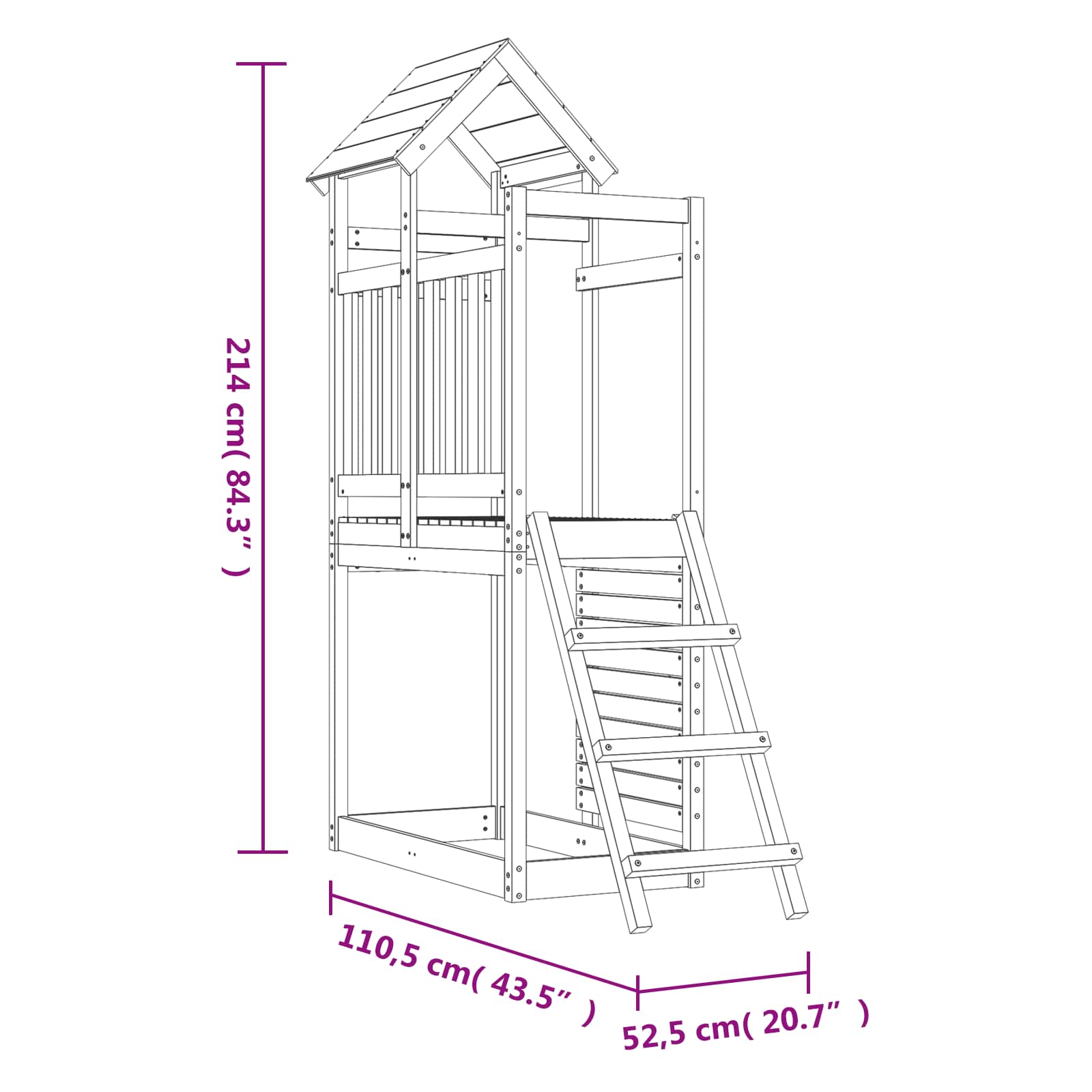 vidaXL Play Tower Brown 110.5 x 52.5 x 214 cm Solid Douglas Wood