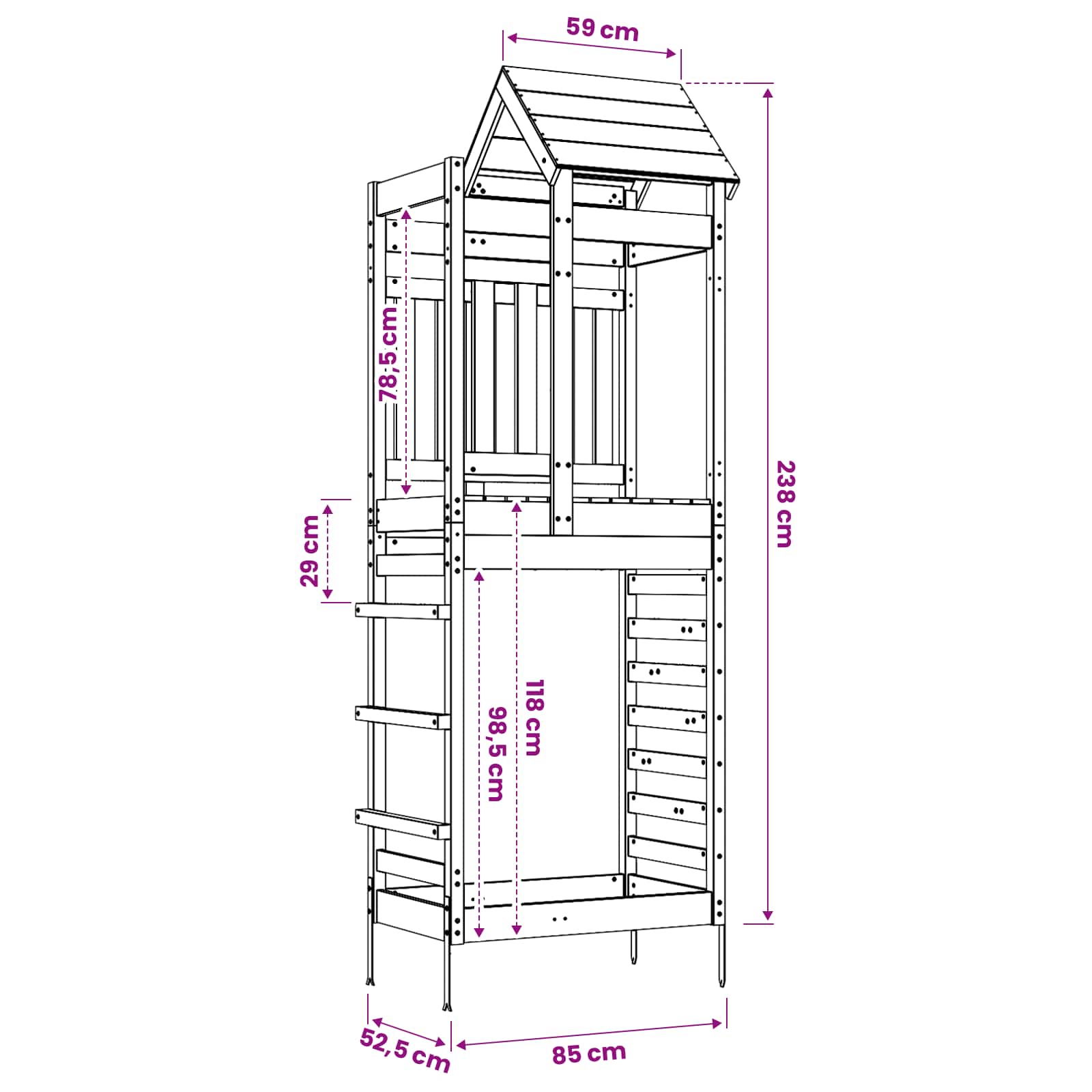 vidaXL Play Tower Brown 52.5 x 85 x 238 cm Solid Pine Wood - 33979