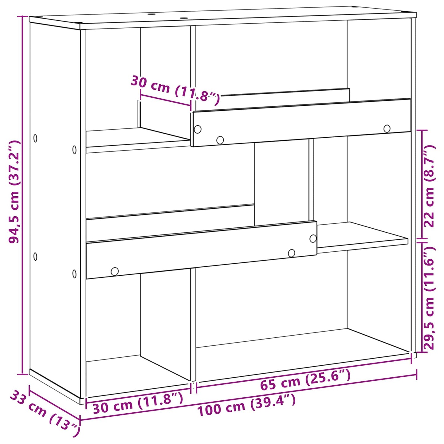 vidaXL Book Shelf 4-Tier 100 x 33 x 94.5 cm Engineered Wood Black Oak - 58086