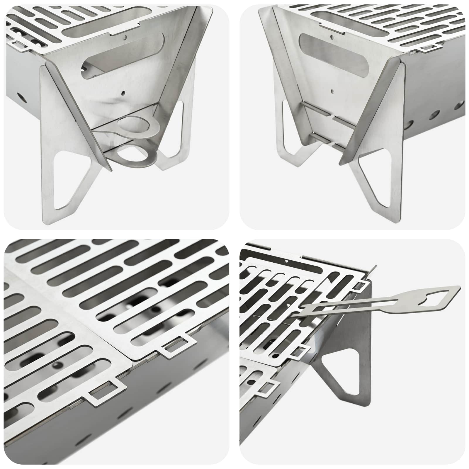 vidaXL Camping Fire Pit 42 x 22 x 18 cm Stainless Steel Silver