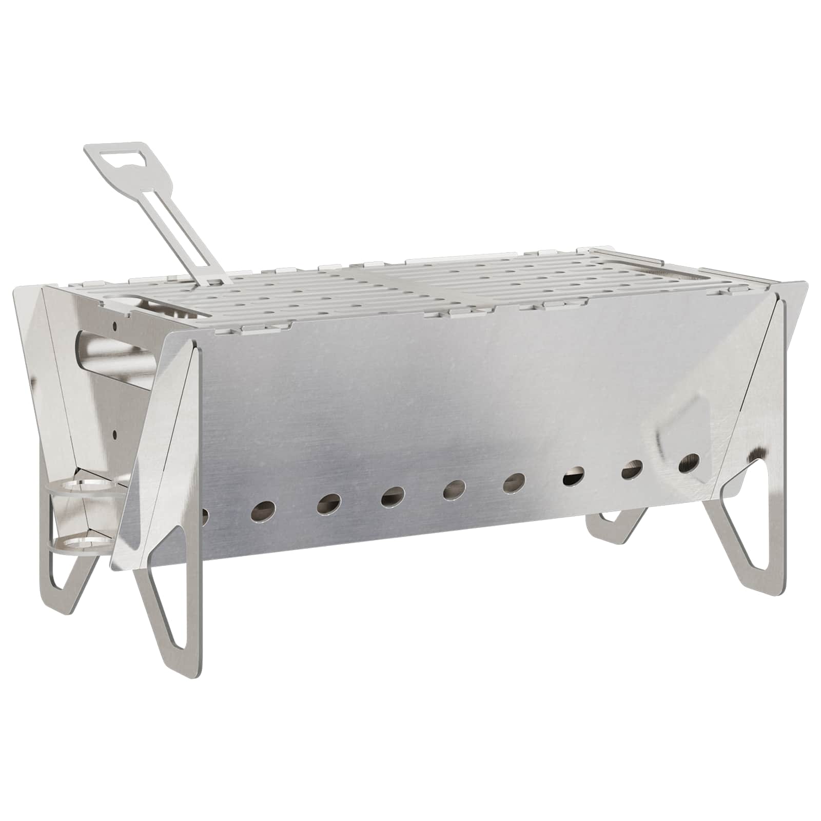 vidaXL Camping Fire Pit 42 x 22 x 18 cm Stainless Steel Silver