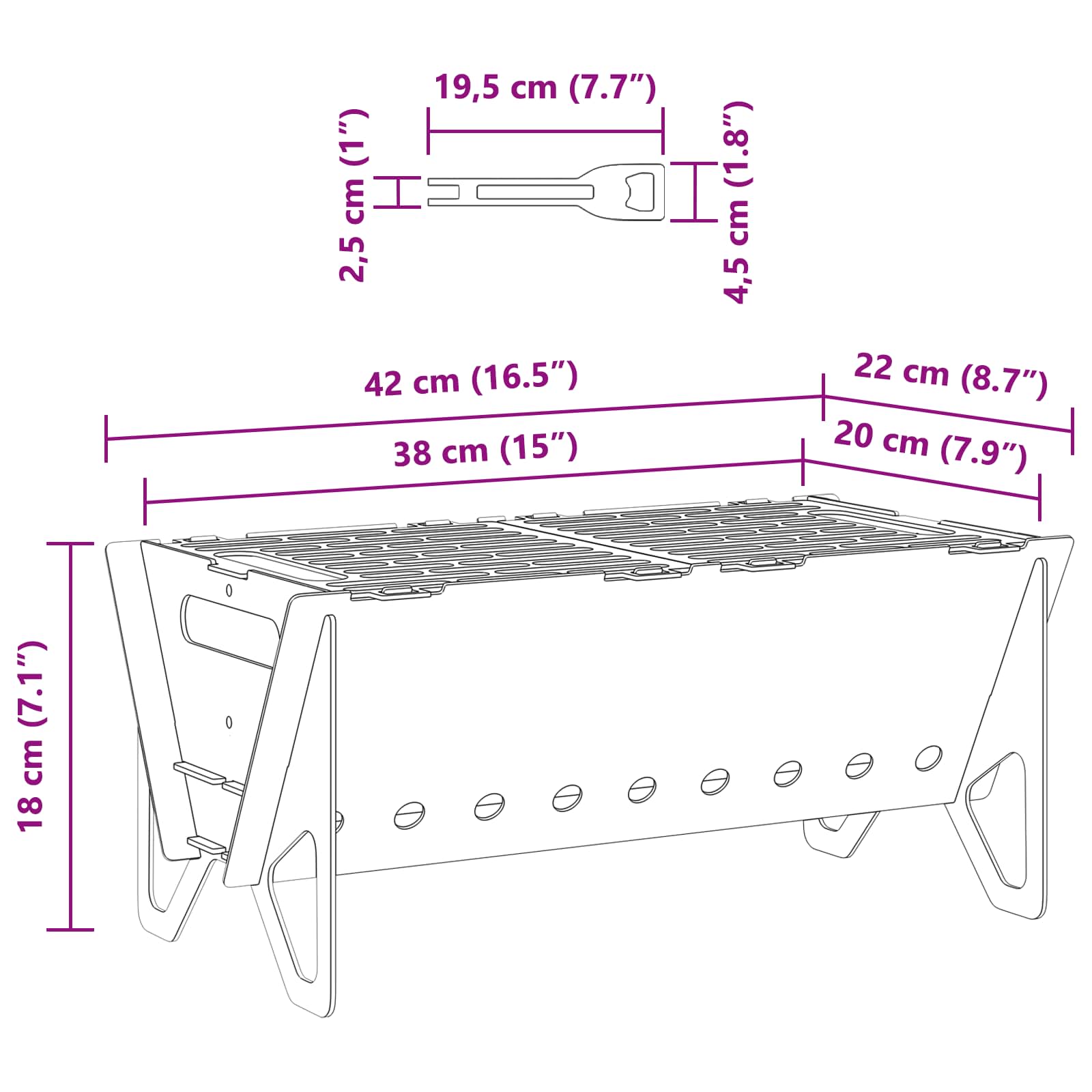 vidaXL Camping Fire Pit 42 x 22 x 18 cm Stainless Steel Silver