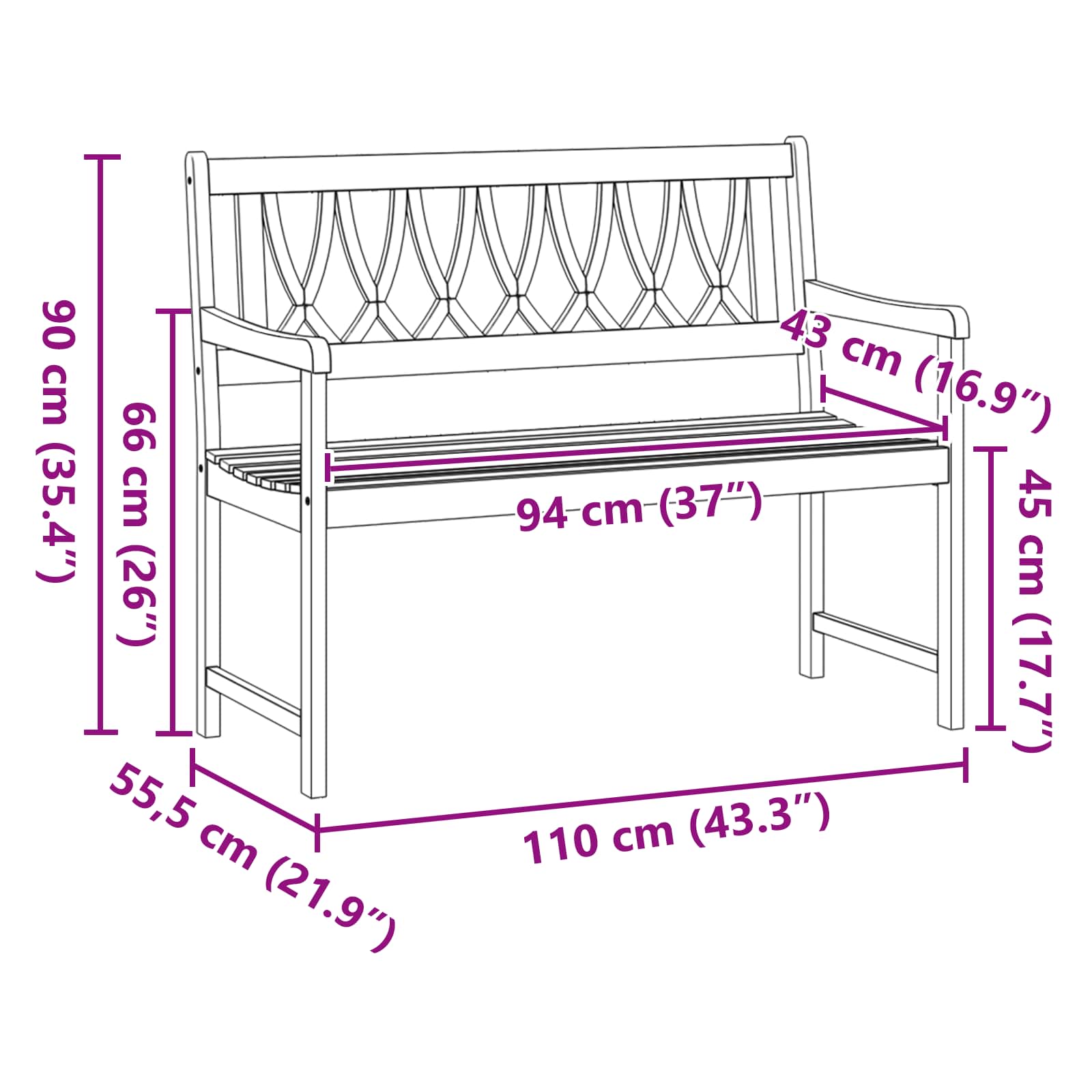 vidaXL Outdoor Bench Natural 110 x 55.5 x 90 cm Solid Acacia Wood - Brown