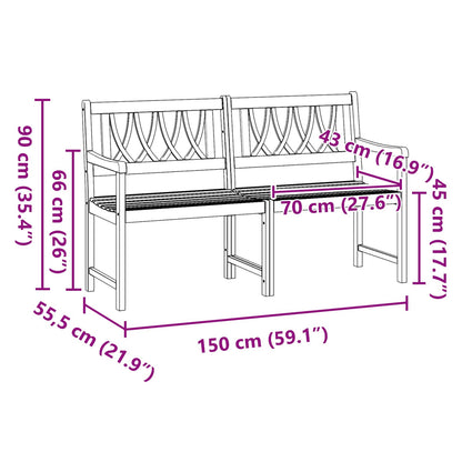 vidaXL Outdoor Bench Natural 150 x 55.5 x 90 cm Solid Acacia Wood - Brown