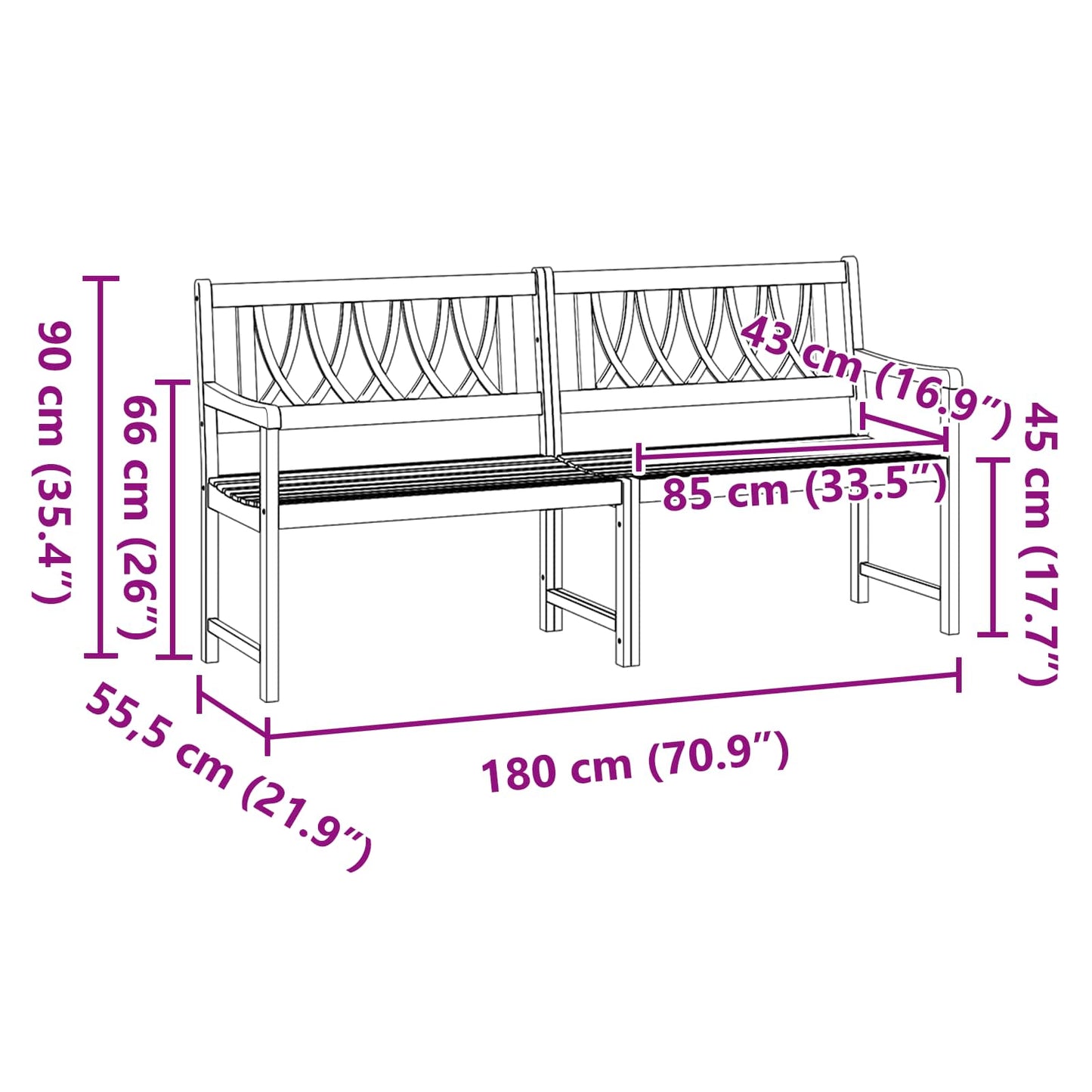 vidaXL Outdoor Bench Natural 180 x 55.5 x 90 cm Solid Acacia Wood - Brown