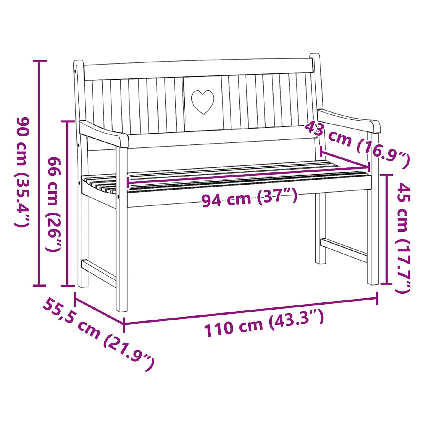 vidaXL Outdoor Bench Natural 110 x 55.5 x 90 cm Solid Acacia Wood - Brown - 30920