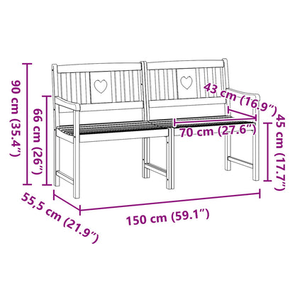 vidaXL Outdoor Bench Natural 150 x 55.5 x 90 cm Solid Acacia Wood - Brown - 30933