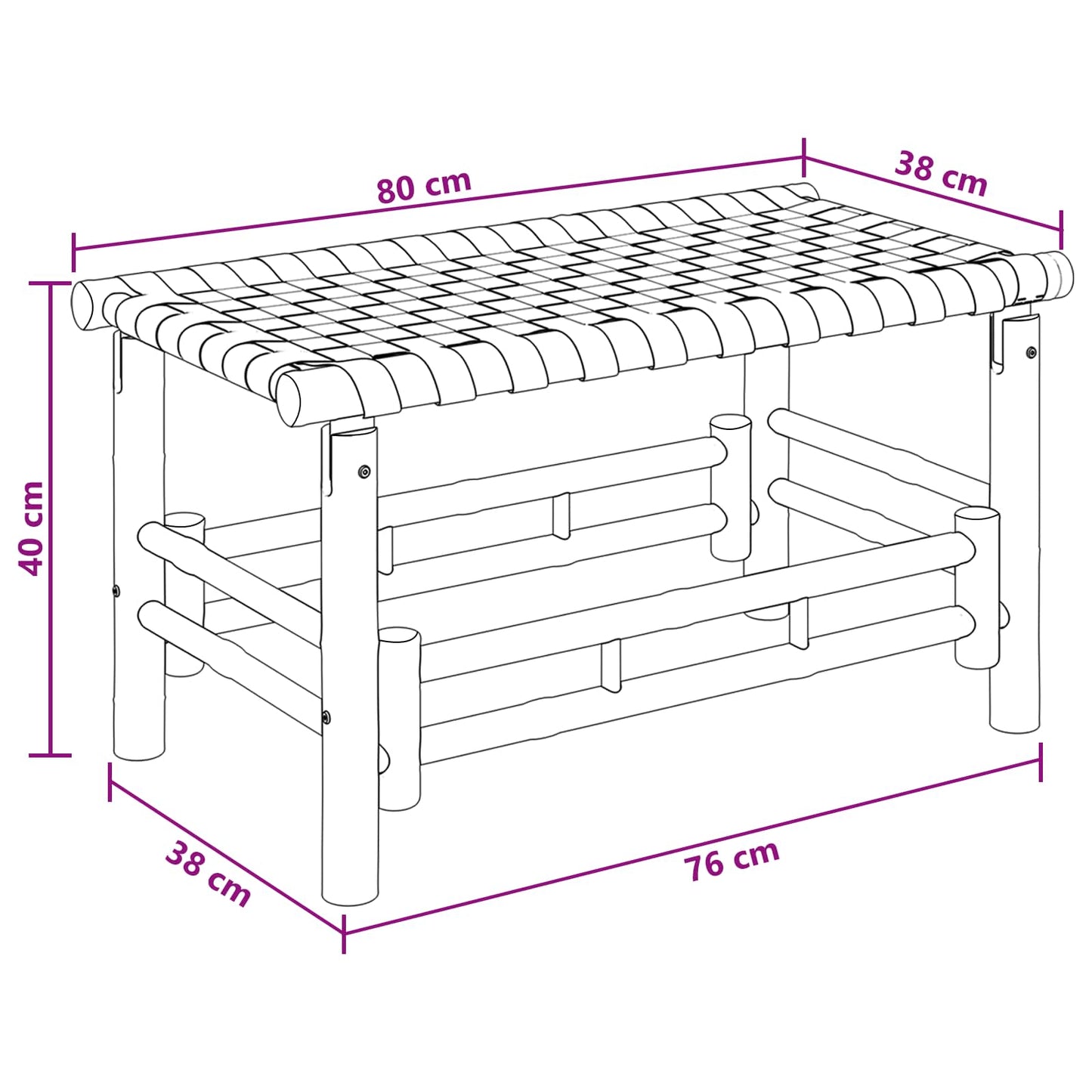 vidaXL Garden Bench 80 x 38 x 40 cm Bamboo Natural Rectangular - Brown