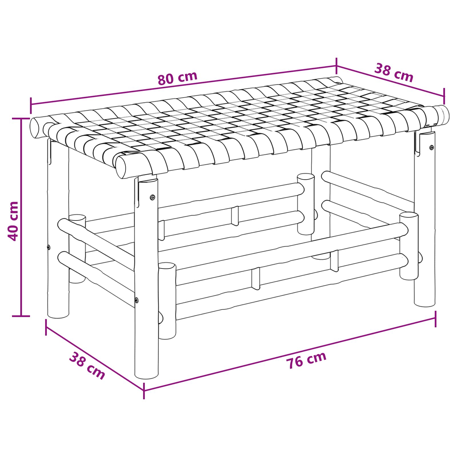 vidaXL Garden Bench 80 x 38 x 40 cm Bamboo Natural Rectangular - Brown