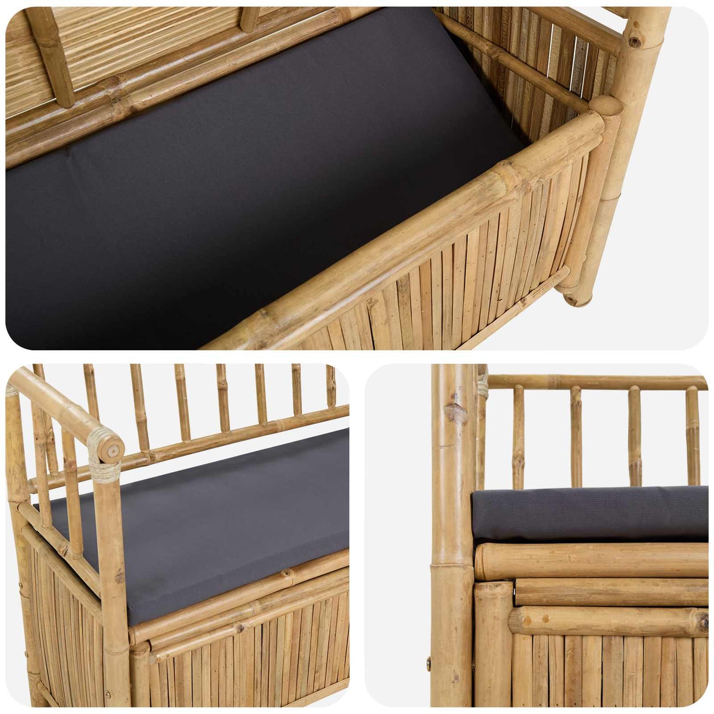 vidaXL Garden Storage Bench 110 x 47 x 80 cm Bamboo Natural - Brown - 30897
