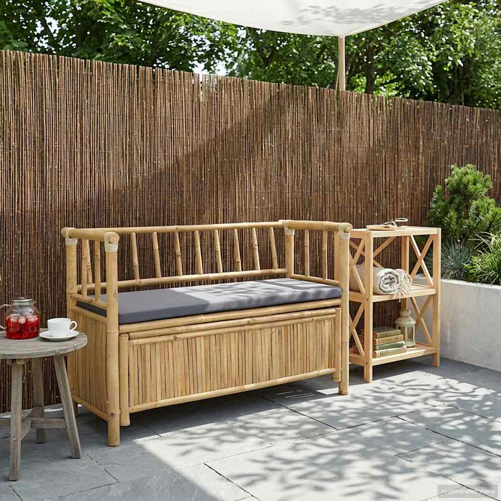 vidaXL Garden Storage Bench 110 x 47 x 80 cm Bamboo Natural - Brown - 30897