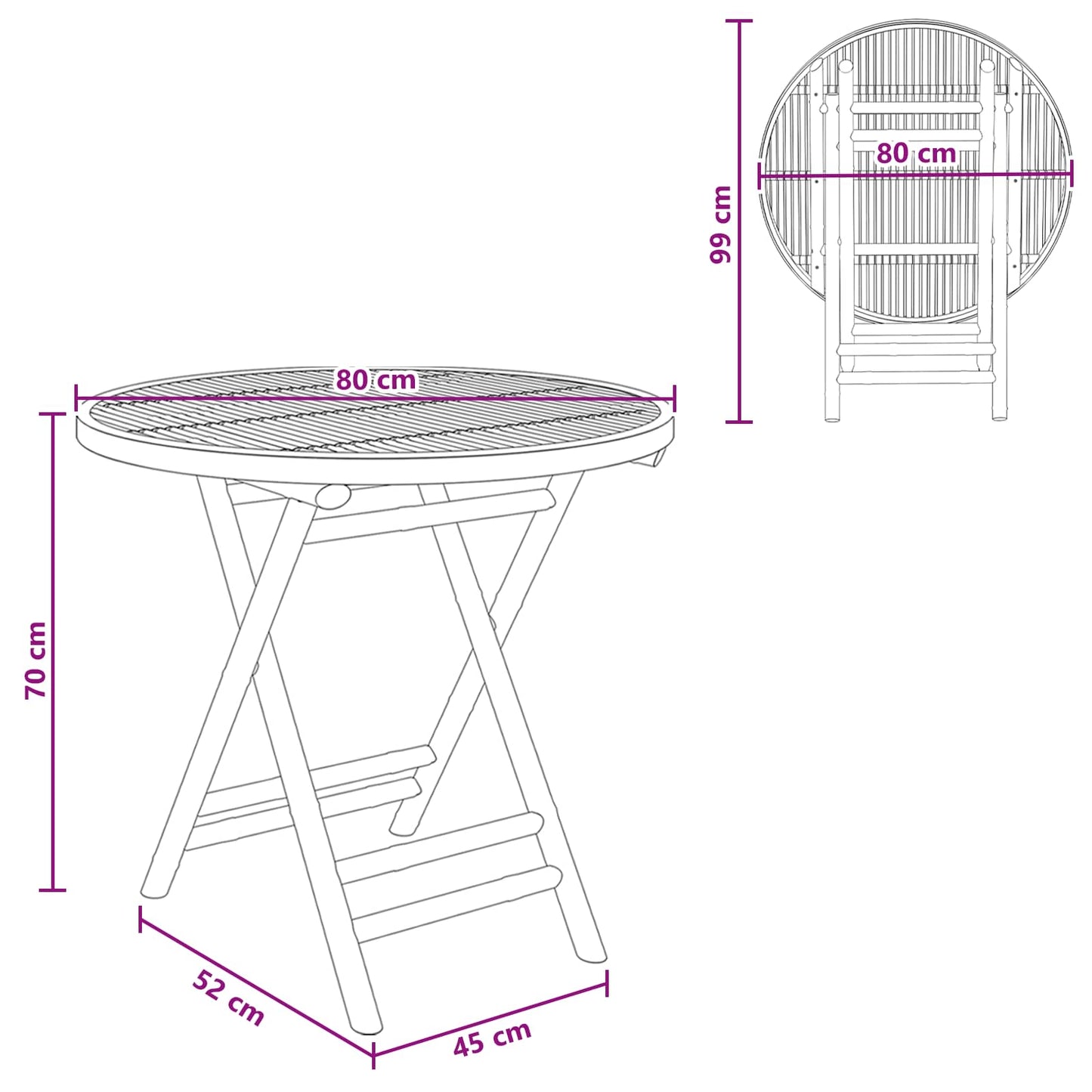 vidaXL Garden Table Natural 80 x 70 cm Bamboo - Brown