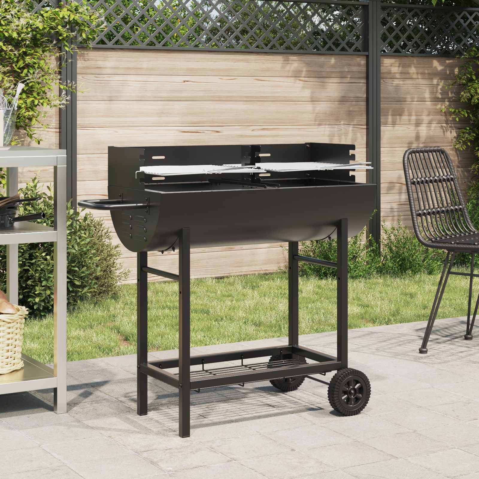 vidaXL Charcoal grill 96.5 x 42.5 x 88.5 cm Black