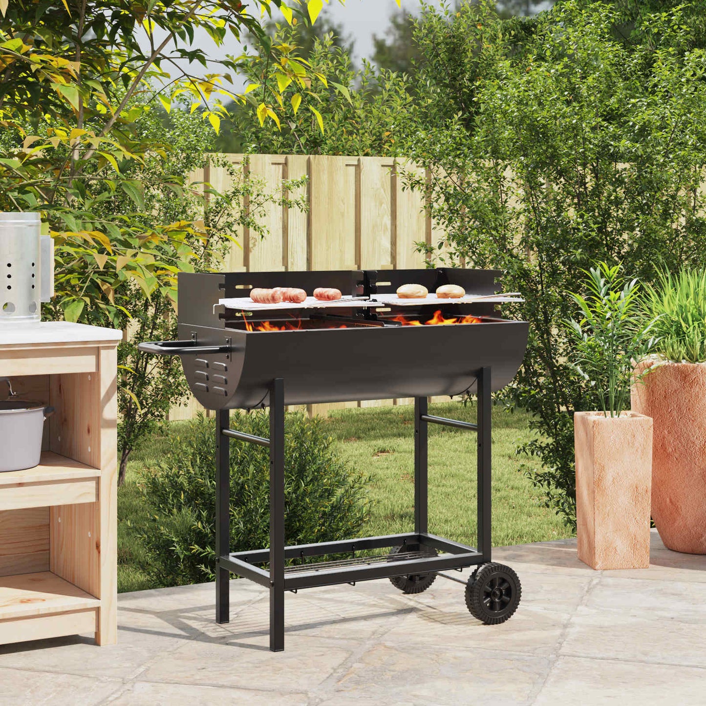 vidaXL Charcoal grill 96.5 x 42.5 x 88.5 cm Black