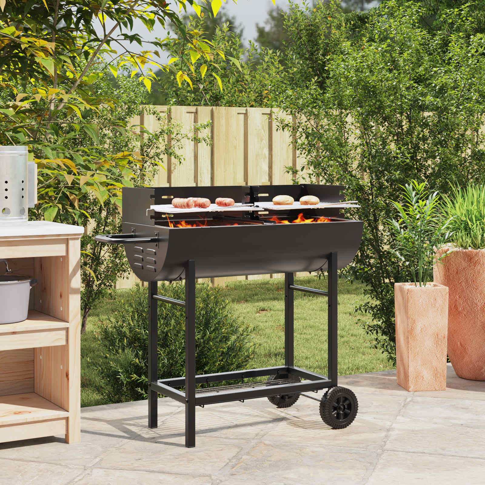 vidaXL Charcoal grill 96.5 x 42.5 x 88.5 cm Black