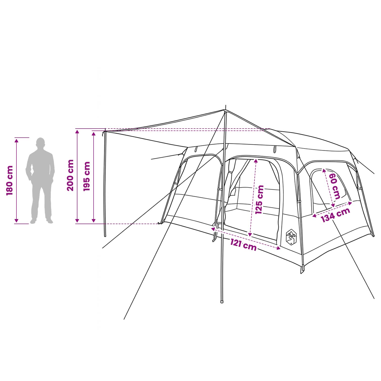 vidaXL Family Tent 8-Person Green Polyester - 380 x 260 x 190 cm