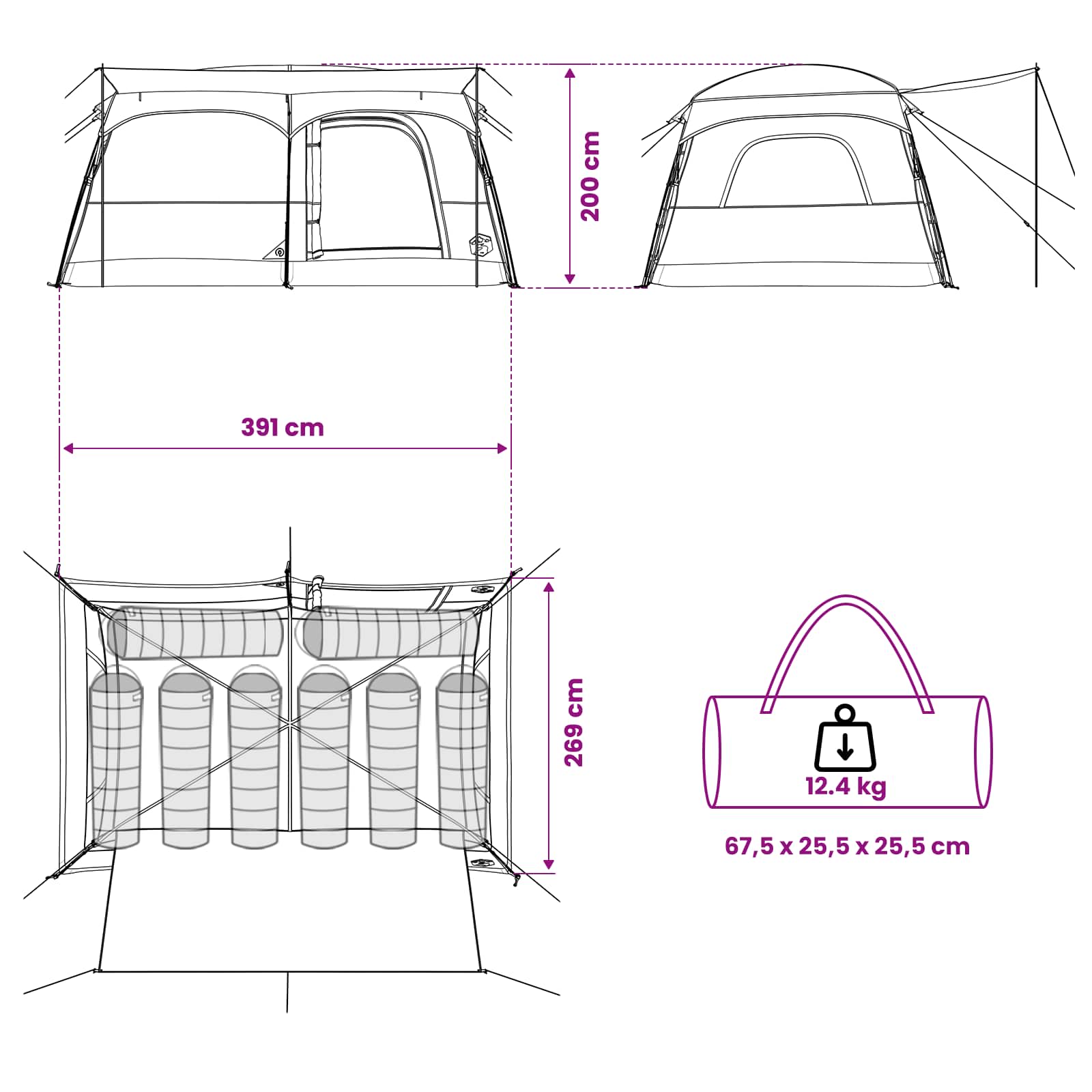 vidaXL Family Tent 8-Person Blue Polyester - 380 x 260 x 190 cm