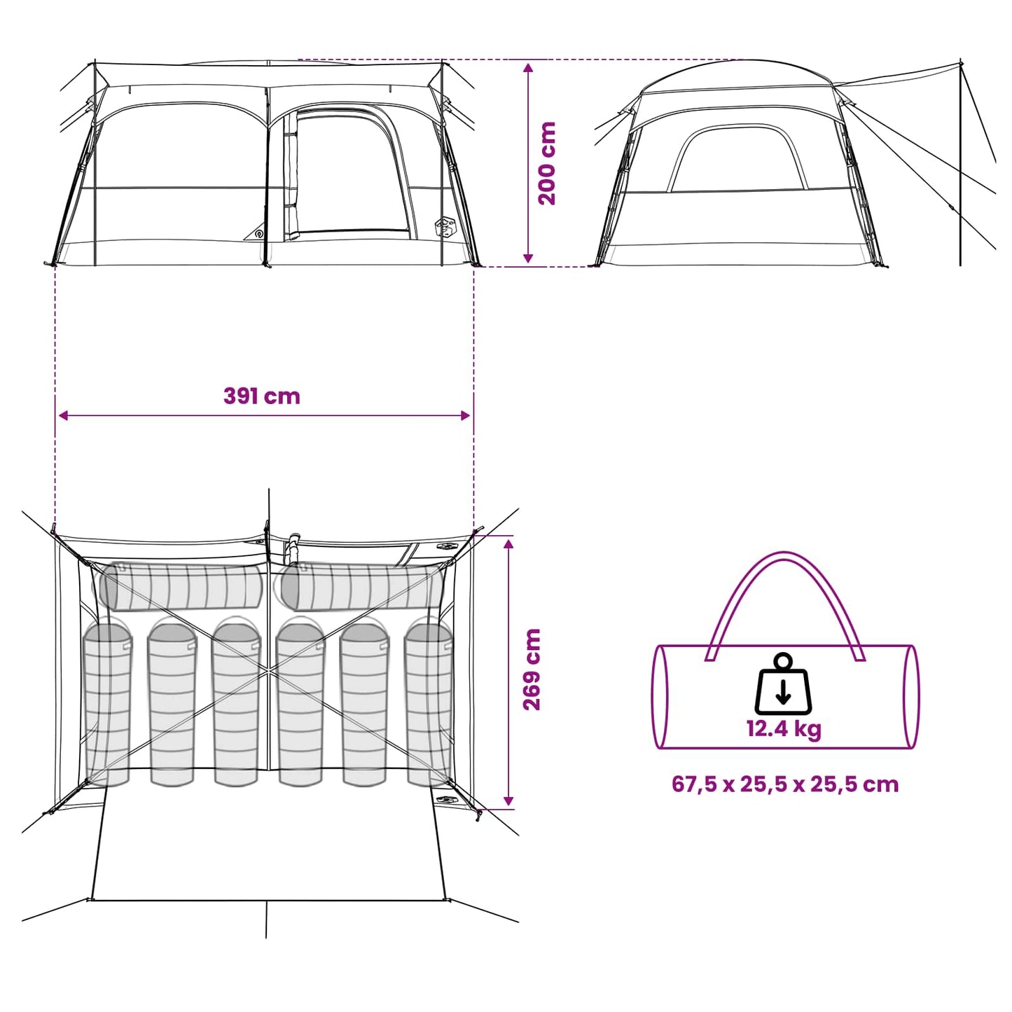 vidaXL Family Tent 8-Person Grey and Orange Polyester - 380 x 260 x 190 cm
