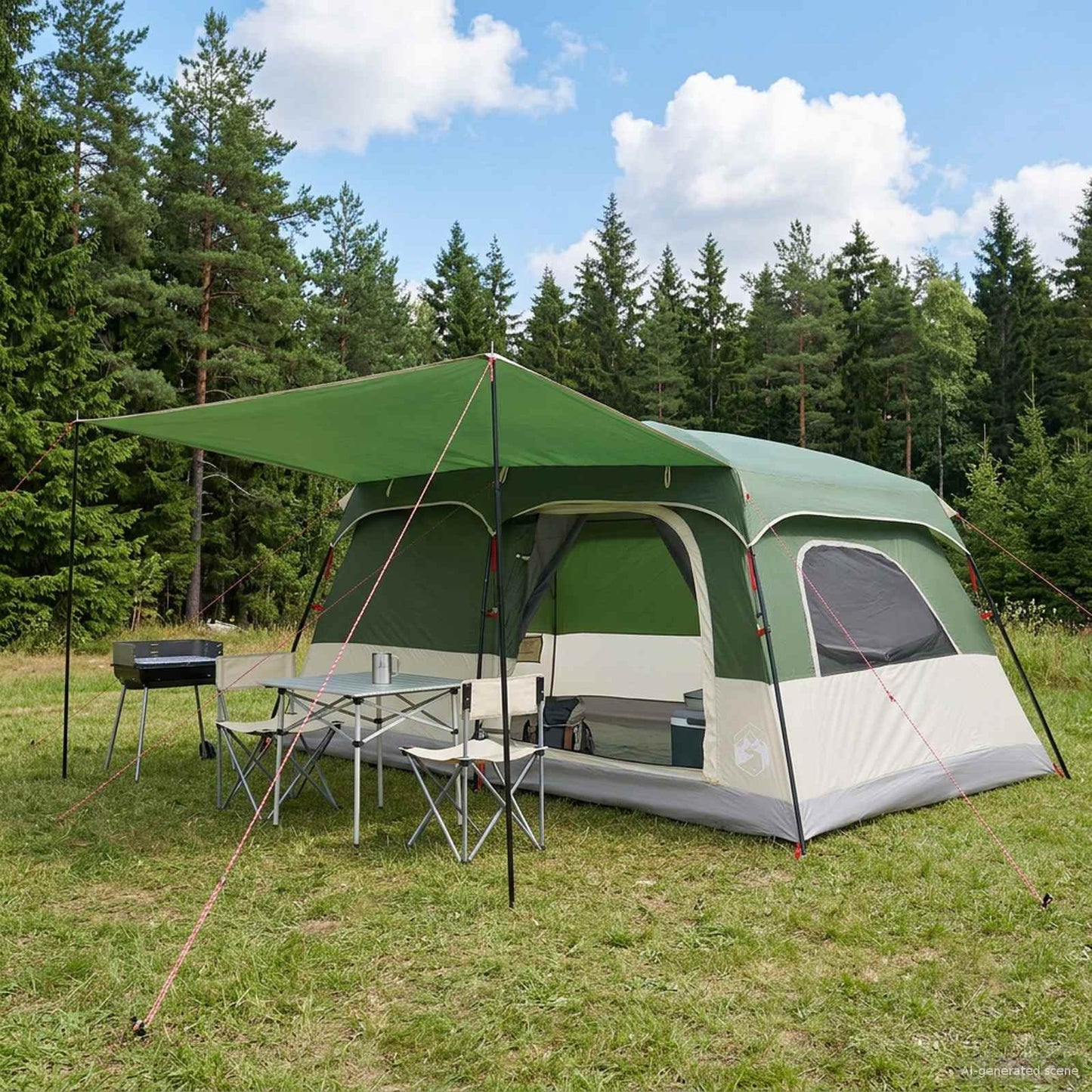 vidaXL Family Tent 10-Person Green Polyester and Steel - 420 x 305 x 200 cm