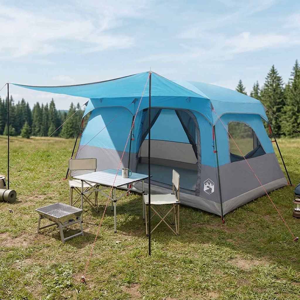 vidaXL Family Tent 10-Person Blue Polyester and Steel - 420 x 305 x 200 cm