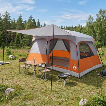 vidaXL Family Tent 10-Person Grey and Orange Polyester and Steel - 420 x 305 x 200 cm