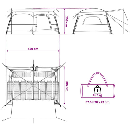 vidaXL Family Tent 10-Person Grey and Orange Polyester and Steel - 420 x 305 x 200 cm