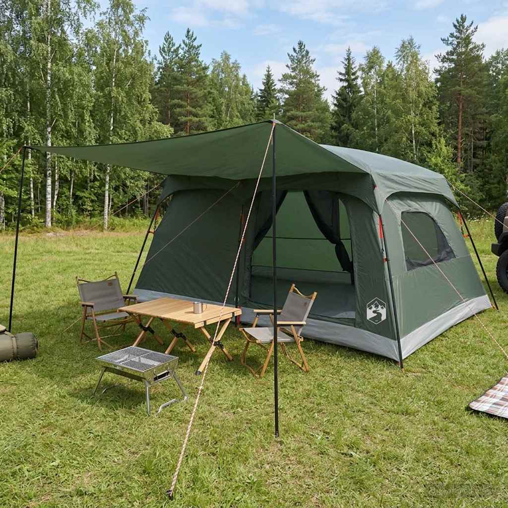 vidaXL Family Tent 10-Person Army Green Polyester and Steel - 420 x 305 x 200 cm