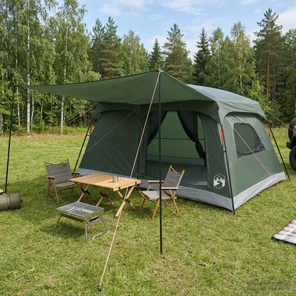 vidaXL Family Tent 10-Person Army Green Polyester and Steel - 420 x 305 x 200 cm