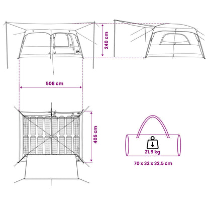 vidaXL Family Tent 14-Person Army Green Polyester and Steel - 500 x 400 x 230 cm