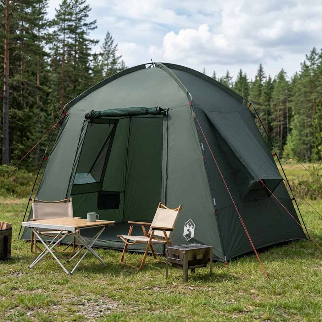 vidaXL Cabin Tent with Roof Army Green 210 x 210 x 138 cm Polyester