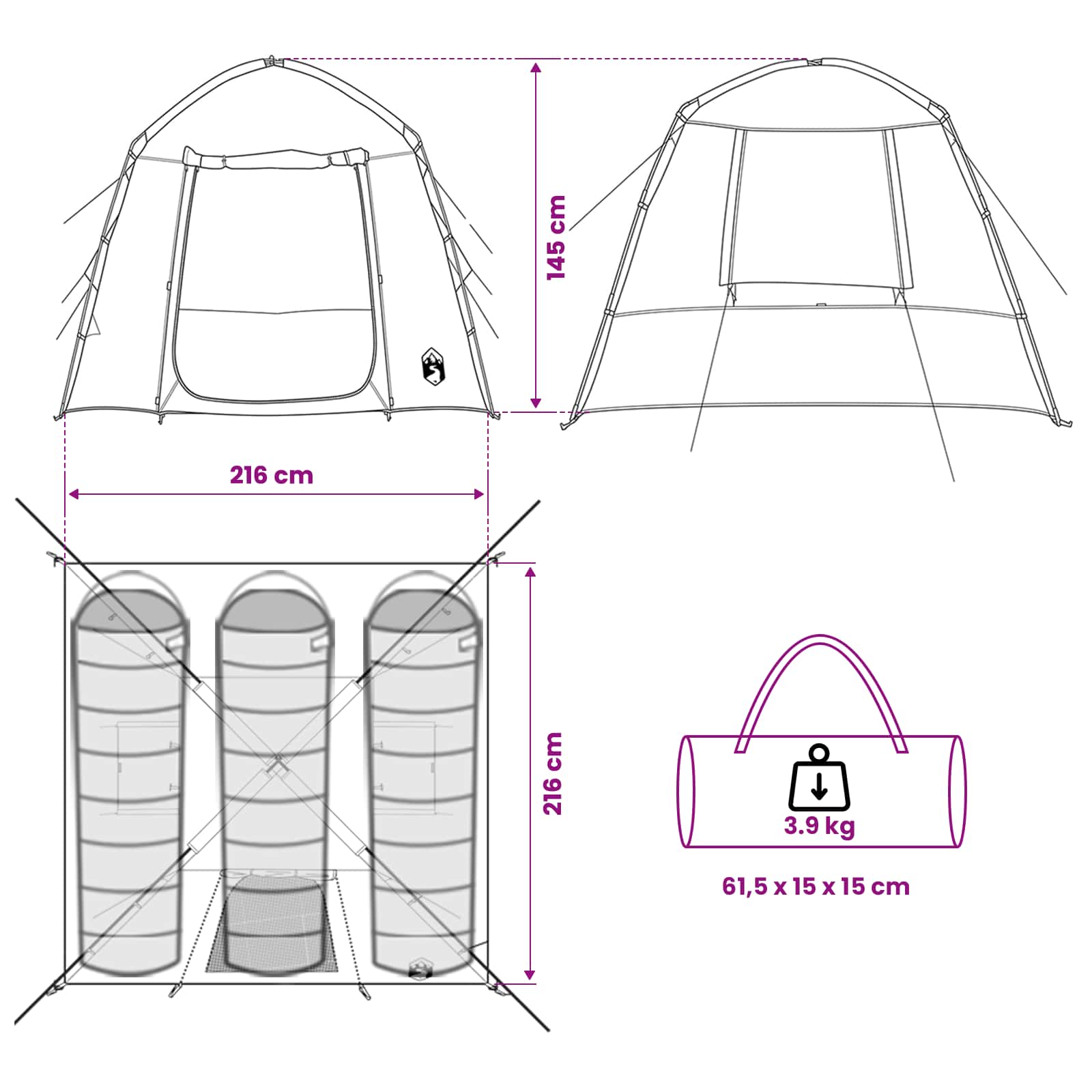 vidaXL Cabin Tent White Blackout 210 x 210 x 138 cm Polyester