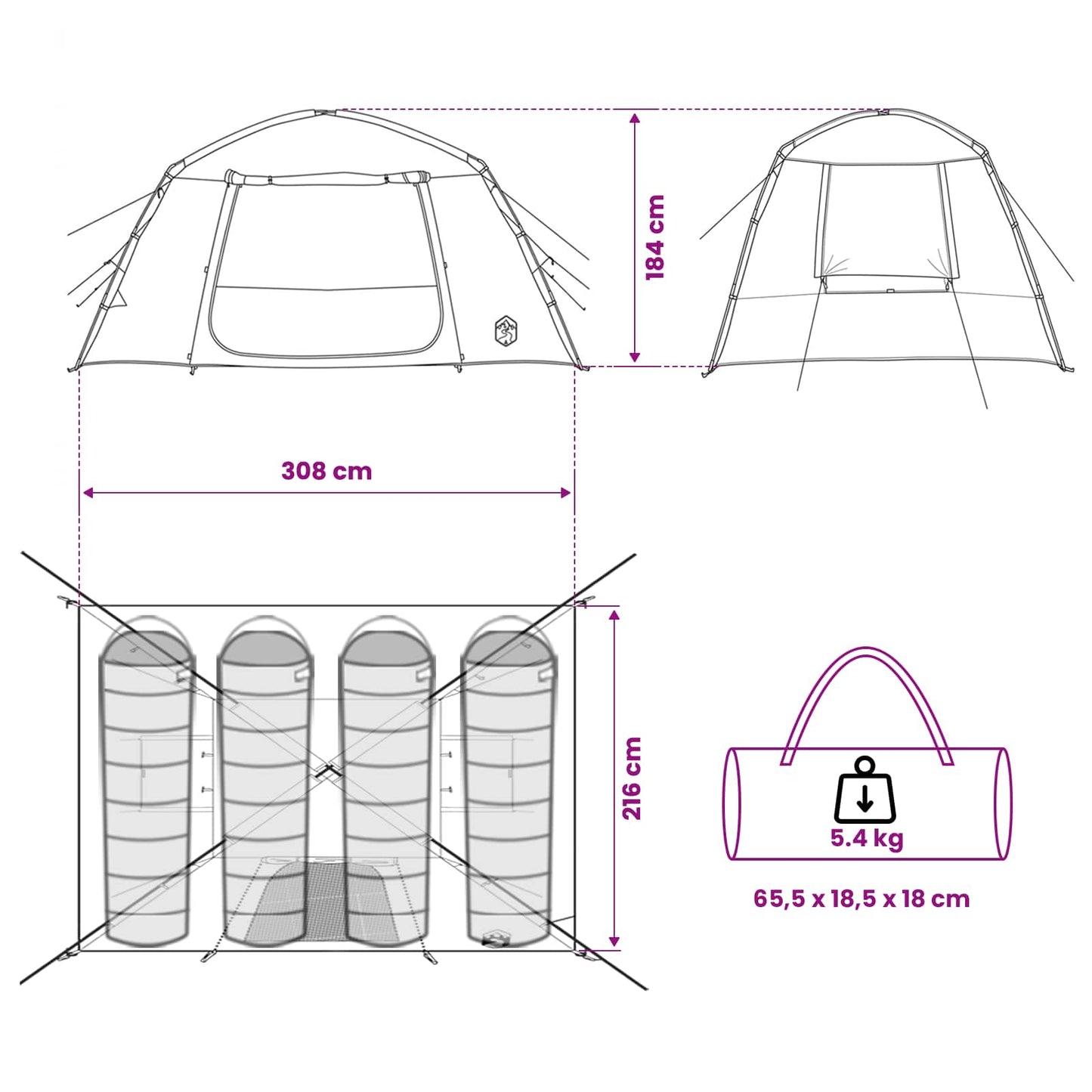 vidaXL Cabin Tent with Roof Green 300 x 210 x 156 cm Polyester