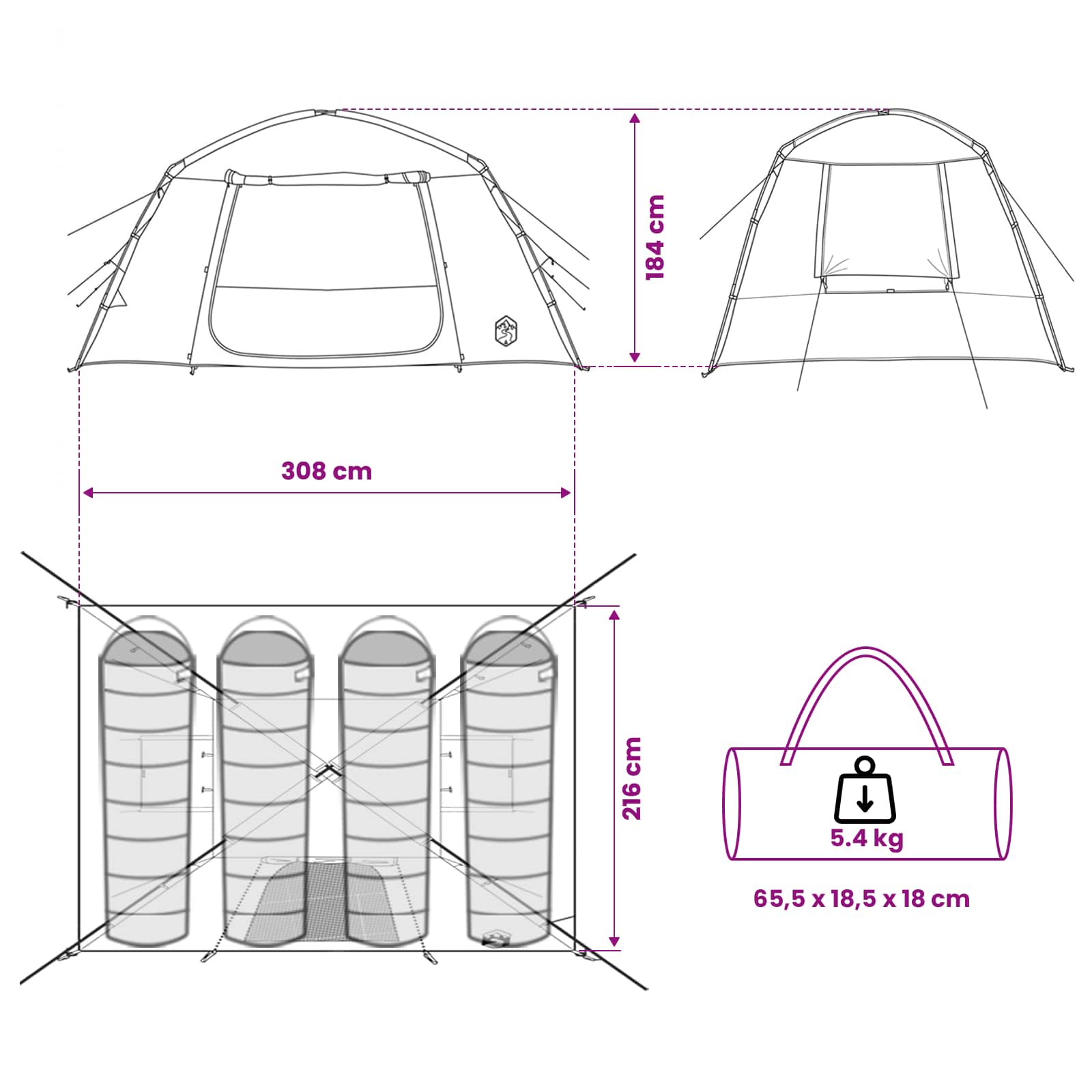 vidaXL Cabin Tent with Roof Blue 300 x 210 x 156 cm Polyester