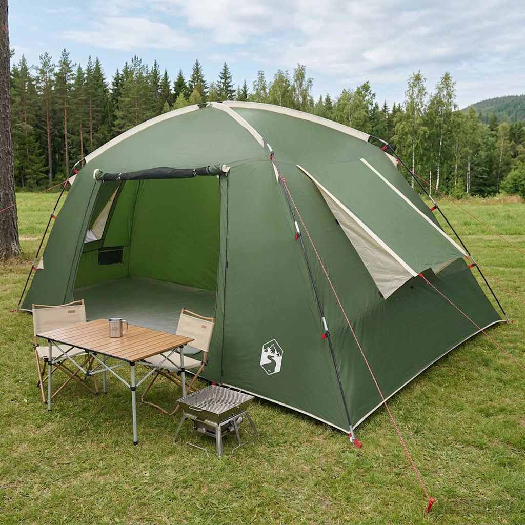 vidaXL Cabin Tent with Roof Green 400 x 210 x 180 cm Polyester