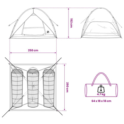 vidaXL Camping Tent with Rainfly Water-resistant 4-Person Blue - 245 x 245 x 149 cm