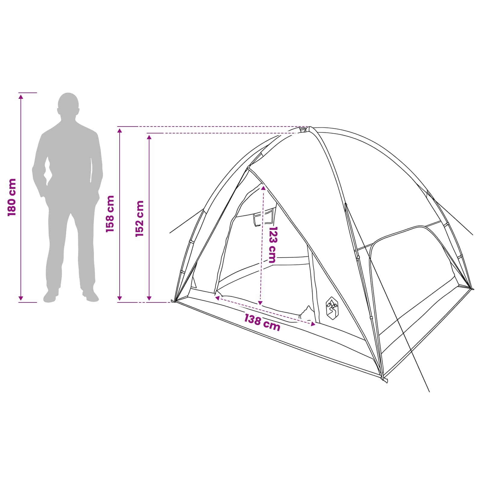 vidaXL Camping Tent with Rainfly Water-resistant 4-Person - Grey - 245 x 245 x 149 cm