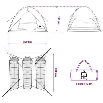 vidaXL Camping Tent with Rainfly Water-resistant 4-Person - Grey - 245 x 245 x 149 cm