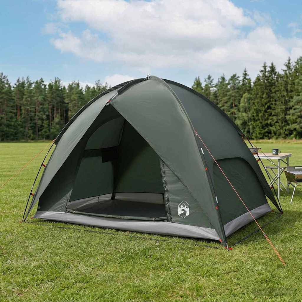 vidaXL Camping Tent with Rainfly Water-resistant 4-Person Army Green - 245 x 245 x 149 cm