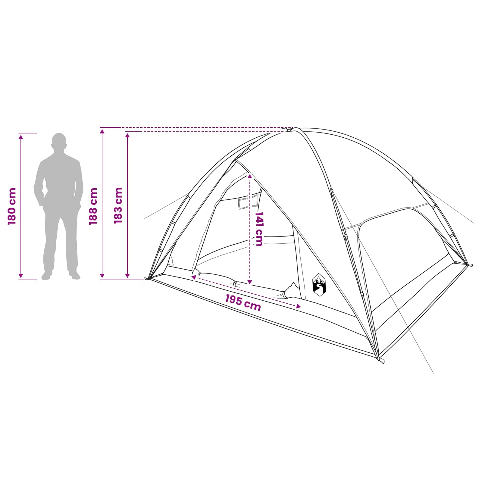 vidaXL Camping Tent with Rainfly Water-resistant 4-Person Blue - 360 x 245 x 185 cm