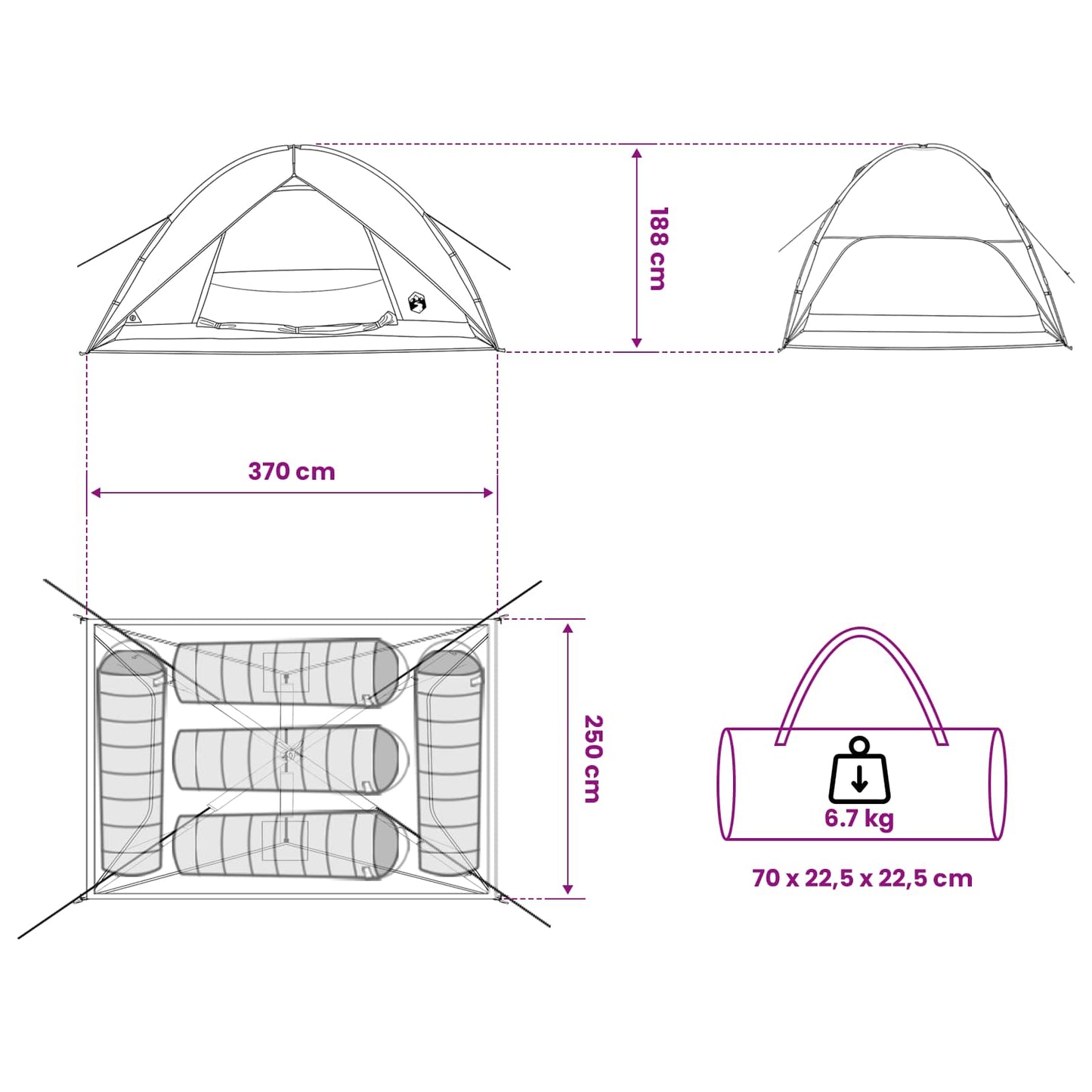 vidaXL Camping Tent with Rainfly Water-resistant 4-Person Blue - 360 x 245 x 185 cm