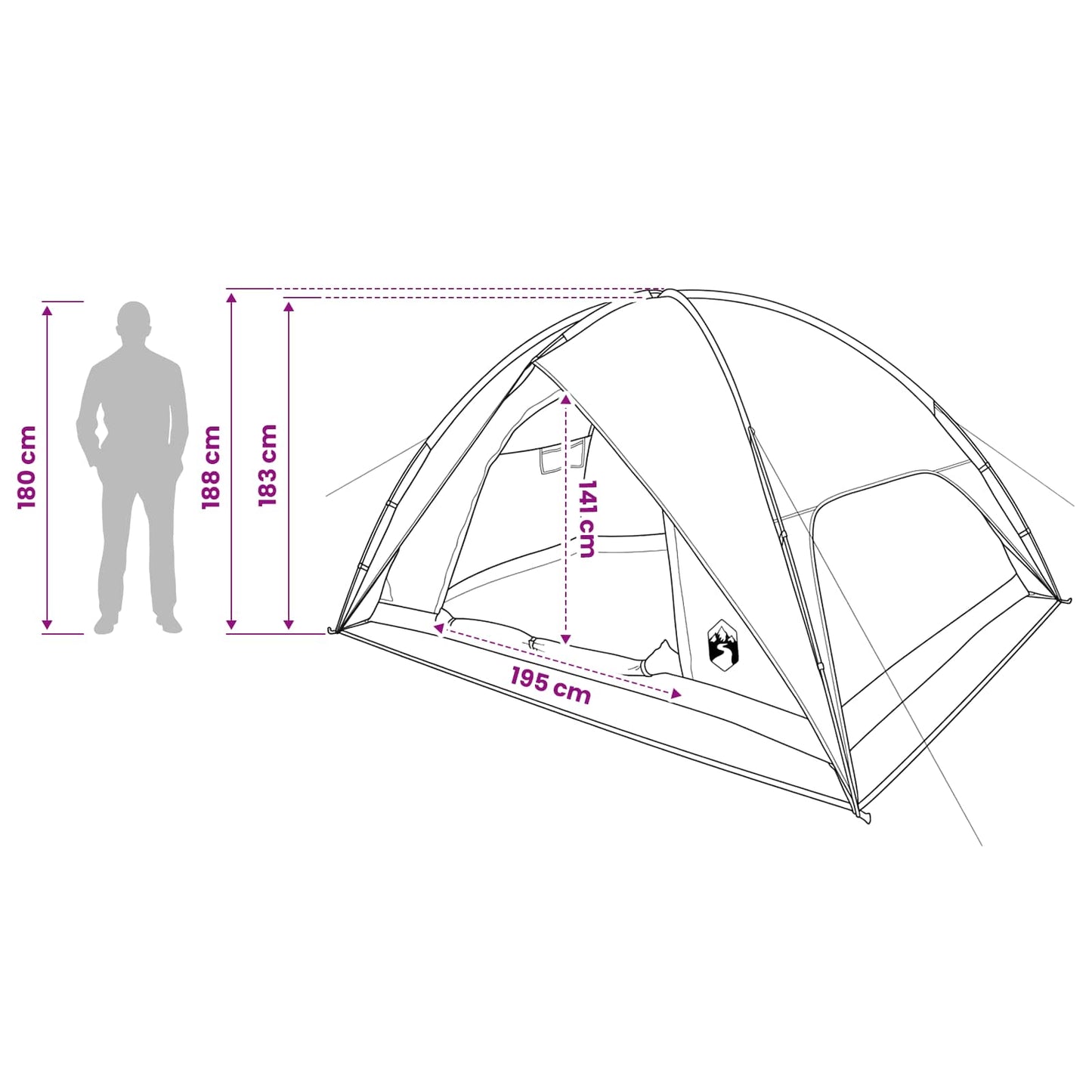 vidaXL Camping Tent with Rainfly Water-resistant 4-Person - Grey - 360 x 245 x 185 cm