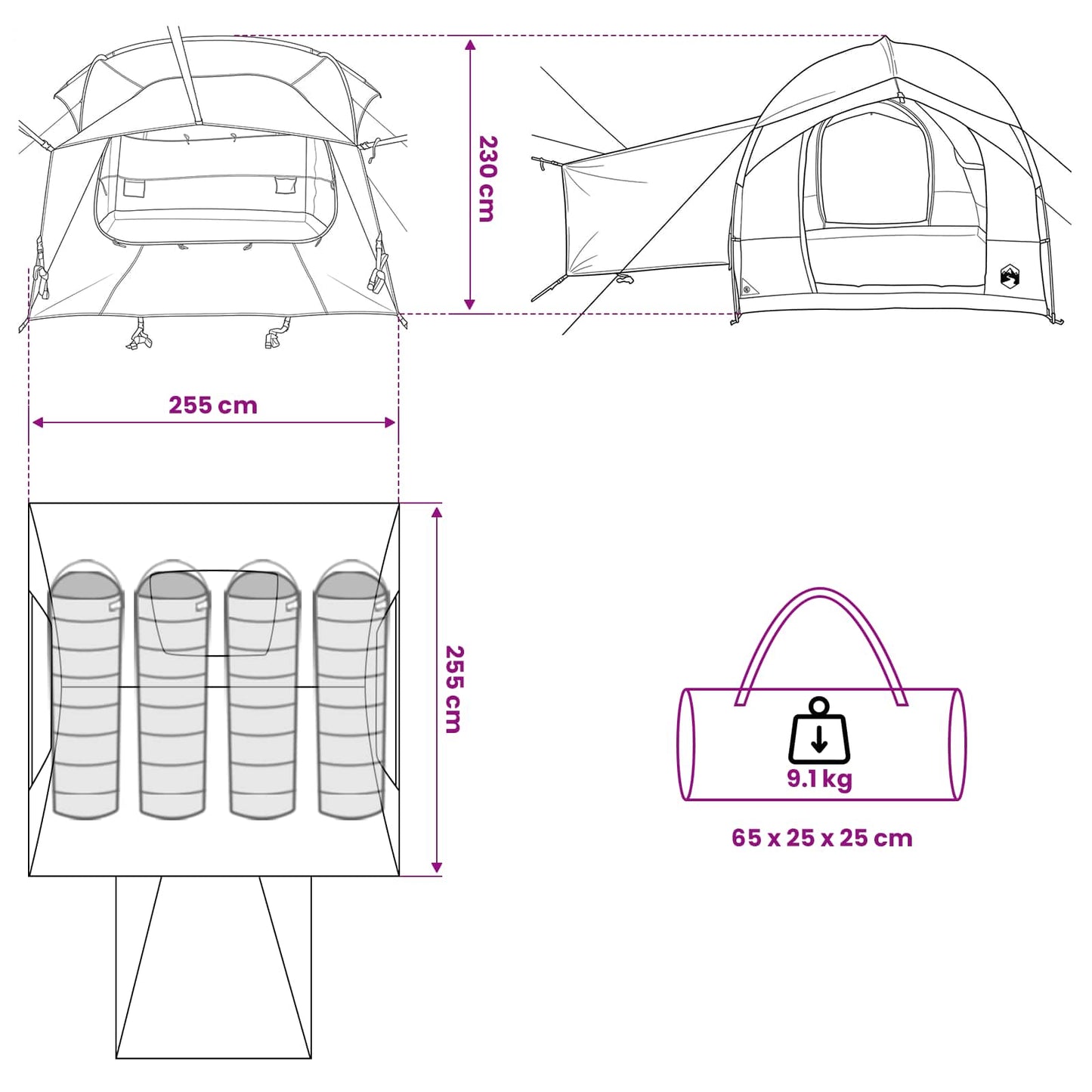 vidaXL Tailgate Tent with Rainfly Water-resistant Green 4-Person