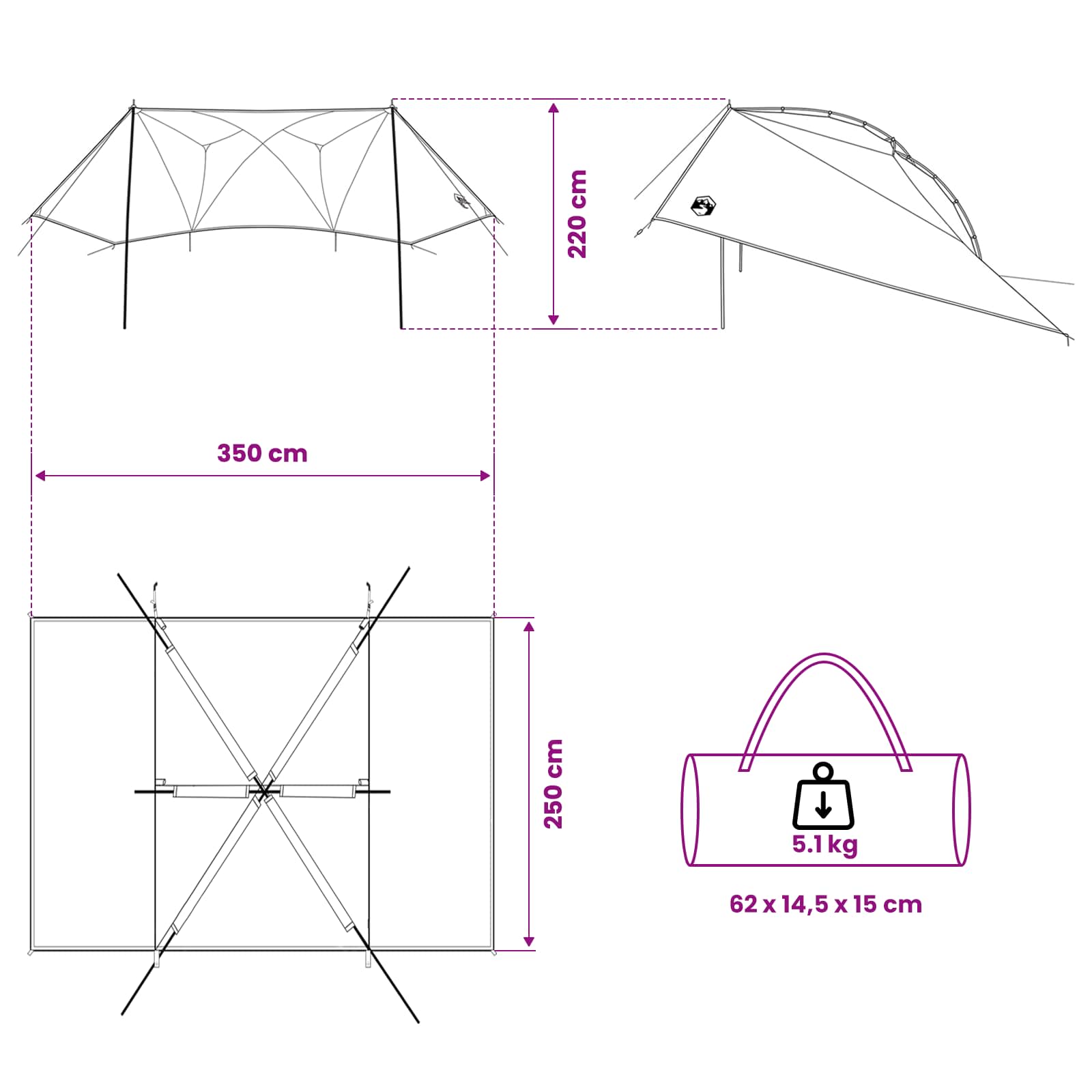 vidaXL Car Tent 350 x 250 cm Grey and Orange Polyester and Steel