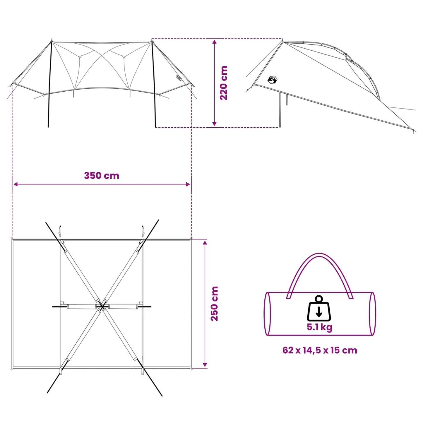 vidaXL Car Tent 350 x 250 cm Army Green Polyester and Steel
