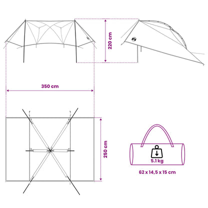vidaXL Car Tent 350 x 250 cm Army Green Polyester and Steel