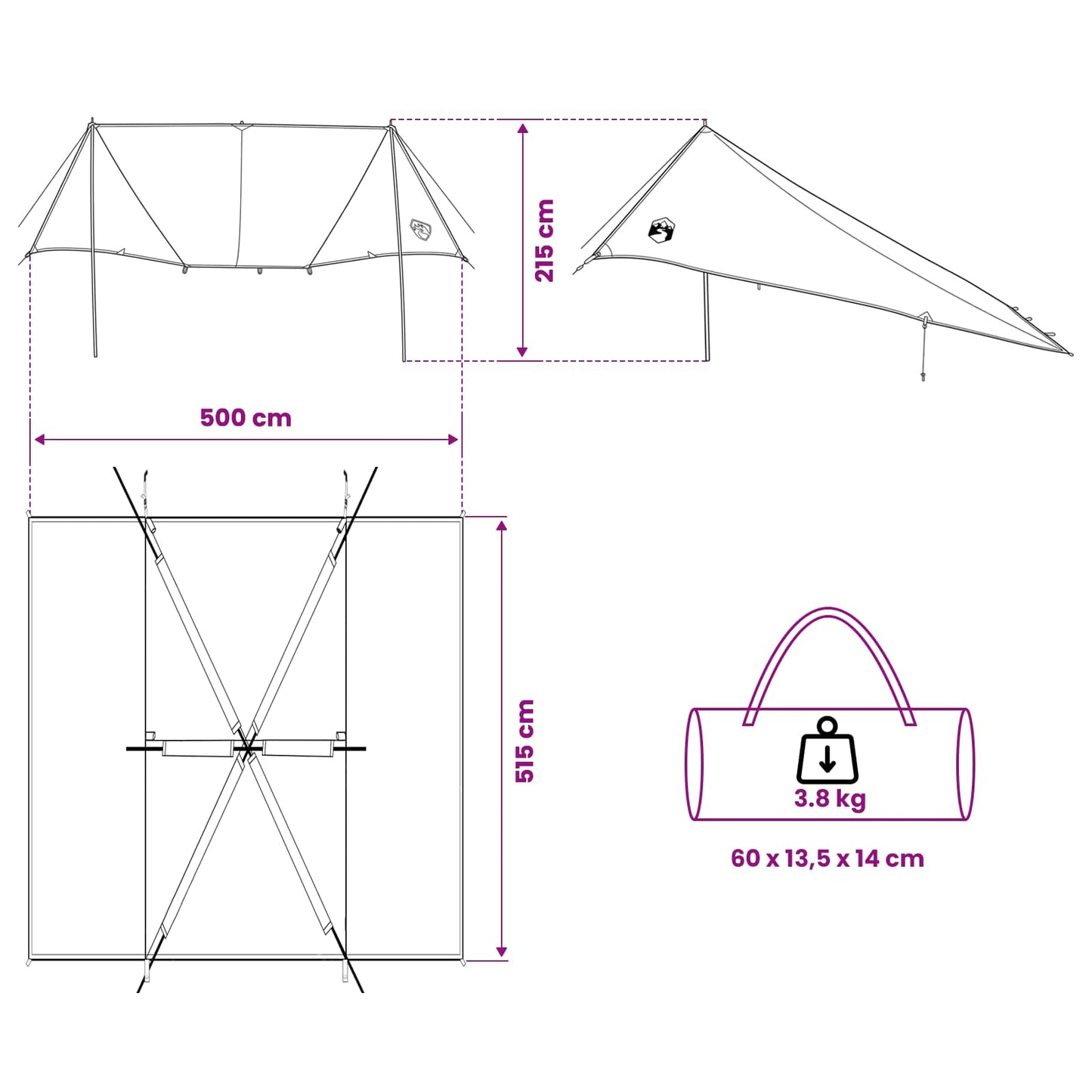 vidaXL Vehicle Awning with Roof Army green 518 x 580 x 215 cm
