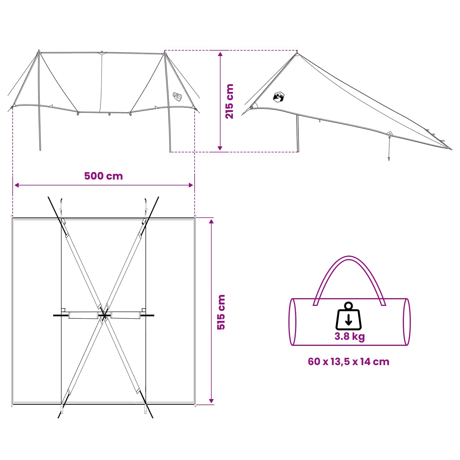 vidaXL Vehicle Awning with Roof Army green 518 x 580 x 215 cm