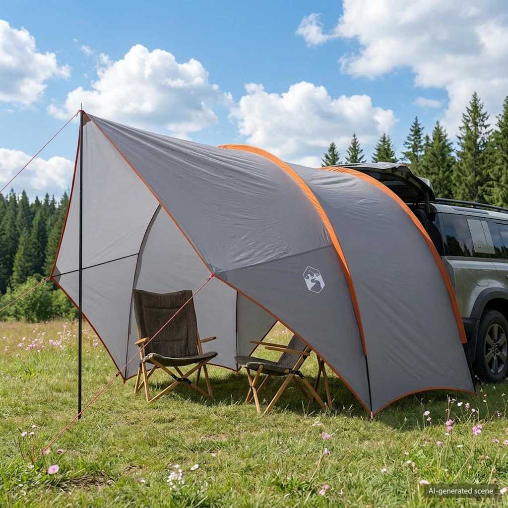 vidaXL Tailgate Awning Water-resistant Grey and Orange - 405 x 280 x 220 cm
