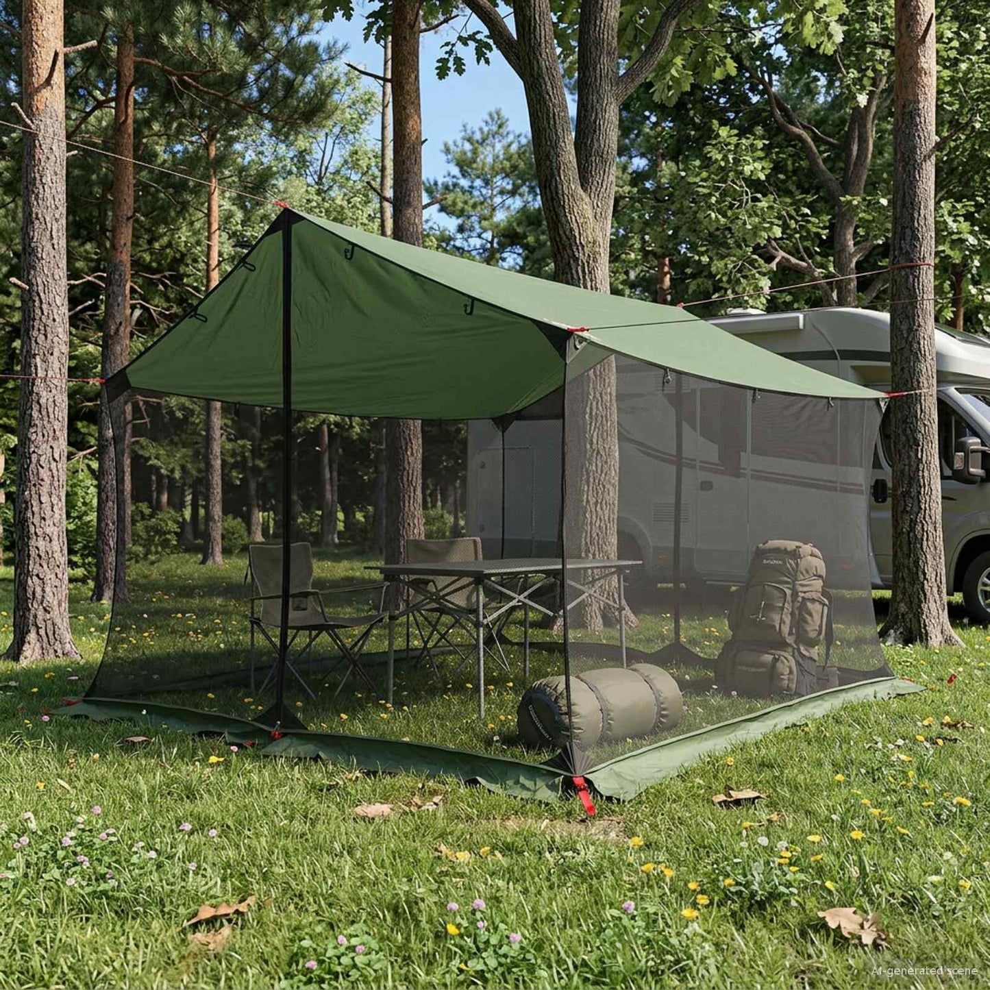 vidaXL Camping Tarp with Mesh Walls 340 x 260 x 220 cm Green